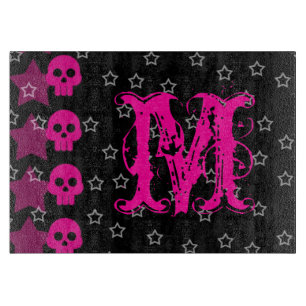 Girly Skull EMO Punk Monogram Glass Cutting Board