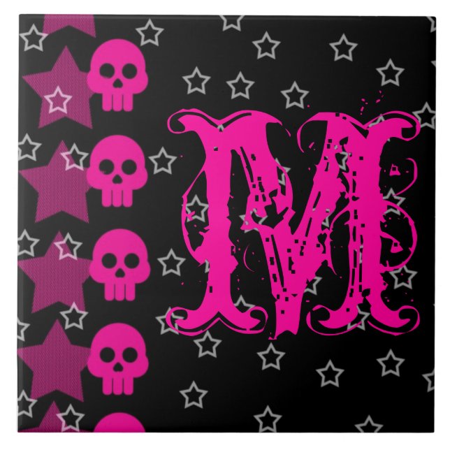 Girly Skull EMO Punk Rocker Monogram Display Tile (Front)