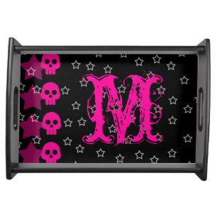 Girly Skull EMO Punk Rocker Monogram Serving Tray