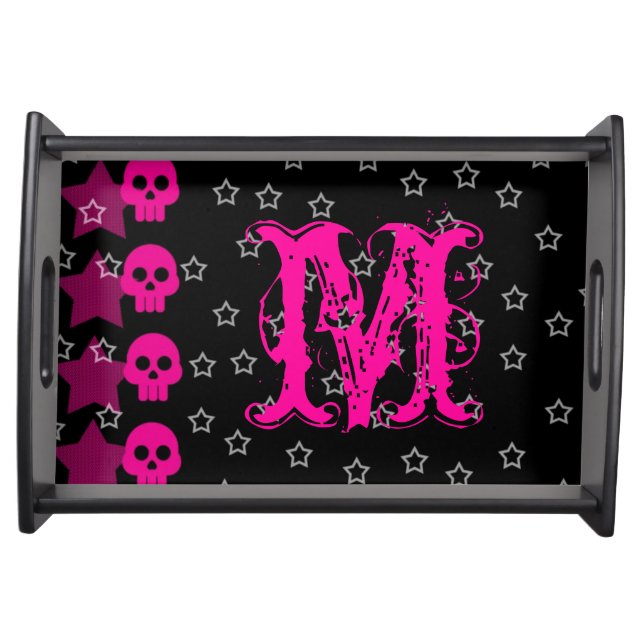 Girly Skull EMO Punk Rocker Monogram Serving Tray (Front)