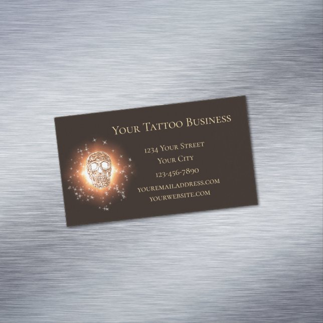 Girly Skull Gothic Cool Gold Glitter Metallic Business Card Magnet (In Situ)