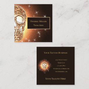 Girly Skull Gothic Cool Gold Glitter Metallic Square Business Card