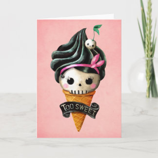Girly Skull Ice Cream Cone Card