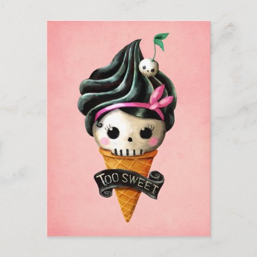 Girly Skull Ice Cream Cone Postcard