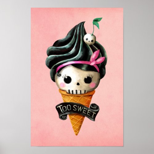 Girly Skull Ice Cream Cone Poster