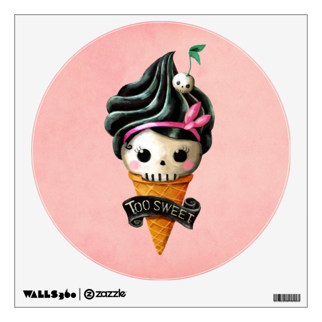 Girly Skull Ice Cream Cone Wall Sticker (Front)