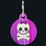 Girly Skull Pet ID Tag<br><div class="desc">Specially made for tough girls that still like a little princess sass, the 'Girly Skull Custom Dog Tag' is a perfect match for your bossy bow-wow! Featuring a flashy purple-streaked background with a bold, ribboned skull and cross bones, all the other pooches will know who really runs the show. Made...</div>