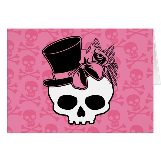 Girly Skull with Hat and Pink Bow Cards (Front Horizontal)