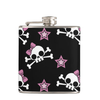 Girly Skulls and Stars Hip Flask