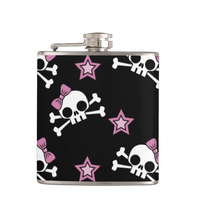 Girly Skulls and Stars Hip Flask (Front)
