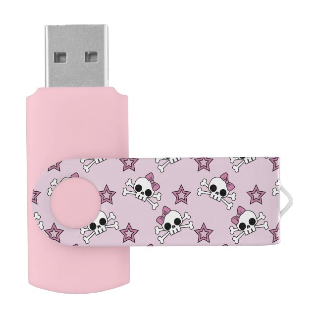 Girly Skulls with Stars Flash Drive (Opened)