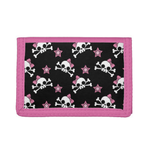 Girly Skulls with Stars Trifold Wallet