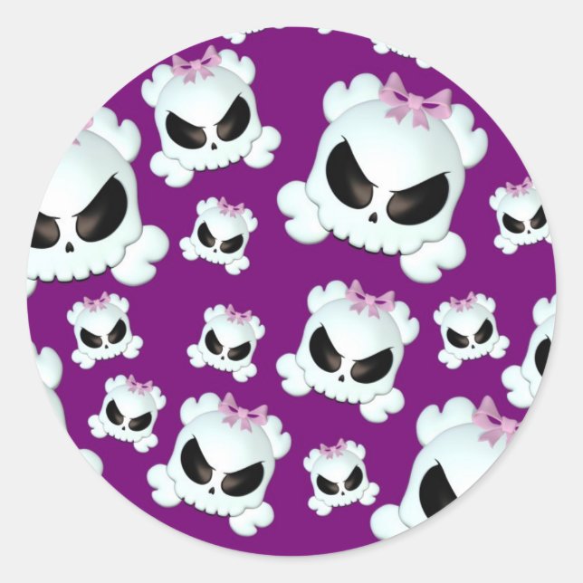 Girly Skullz Classic Round Sticker (Front)