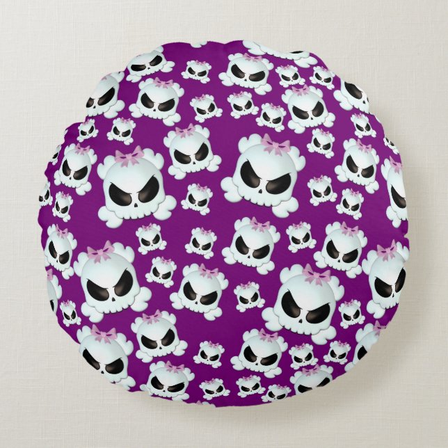 Girly Skullz Round Pillow (Front)