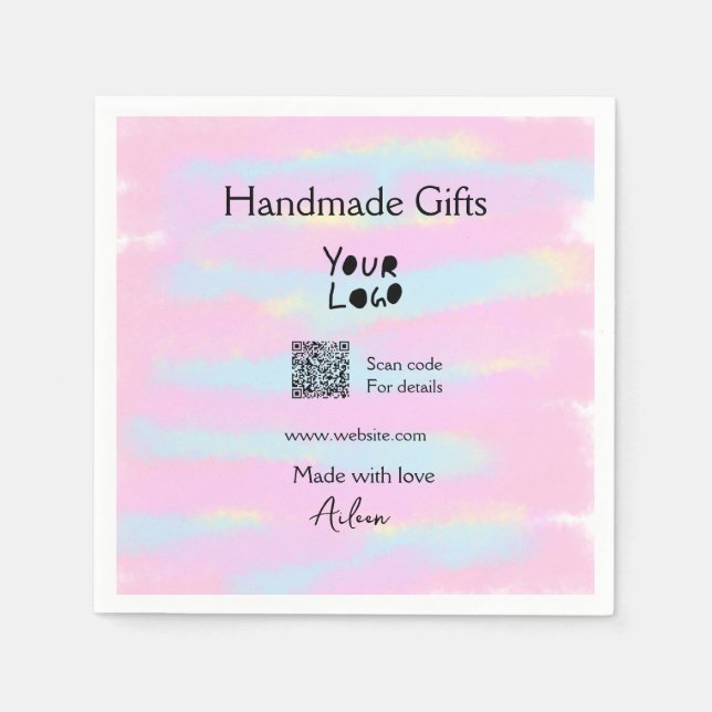 Girly small business handmade gifts made love QR Napkins (Front)