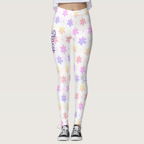 GIRLY SMALL FLOWERS PALE PINK YELLOW LILAC COLOR LEGGINGS