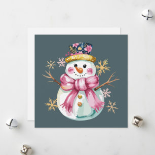 Girly Snowman Winter Holiday Christmas Cute Card