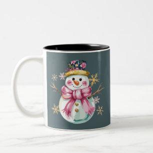 Girly Snowman Winter Holiday Christmas Cute Two-Tone Coffee Mug