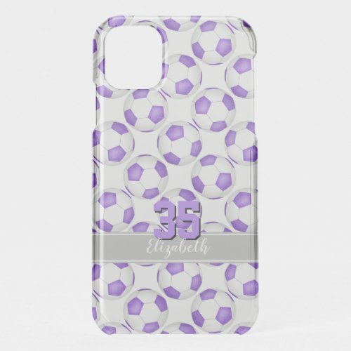 girly soccer balls pattern purple white gray iPhone 11 case