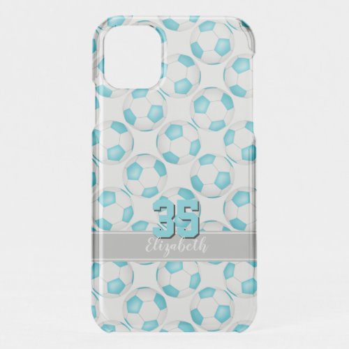 girly soccer balls pattern turquoise white gray iPhone 11 case