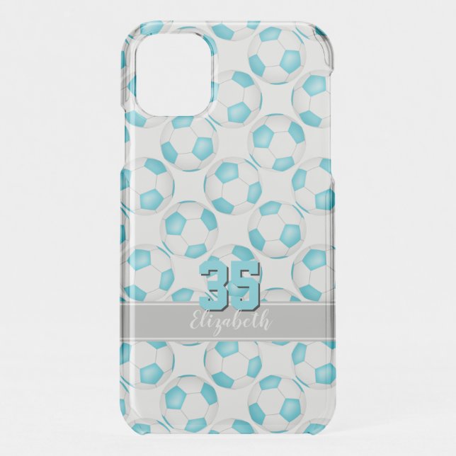 girly soccer balls pattern turquoise white gray uncommon iPhone case (Back)