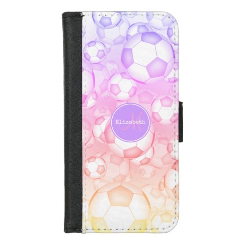 girly soccer balls with rainbow pastel colors iPhone 87 wallet case