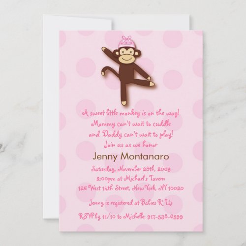 Girly Sock Monkey Custom Baby Shower Invitations