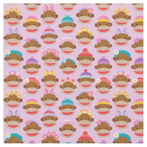 Girly Sock Monkeys Fabric, Pink Fabric