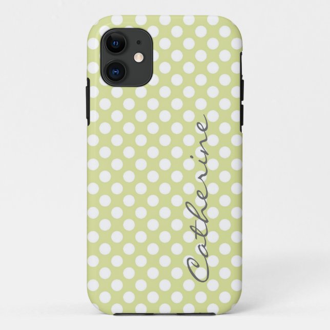 Girly soft lime green polka dots custom Case-Mate iPhone case (Back)