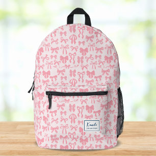 Girly Soft Pink Coquette Bow with Name Printed Backpack