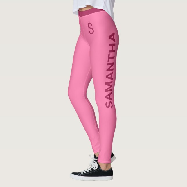 Girly Soft Pink With Customizable Name & Monogram Leggings (Left)