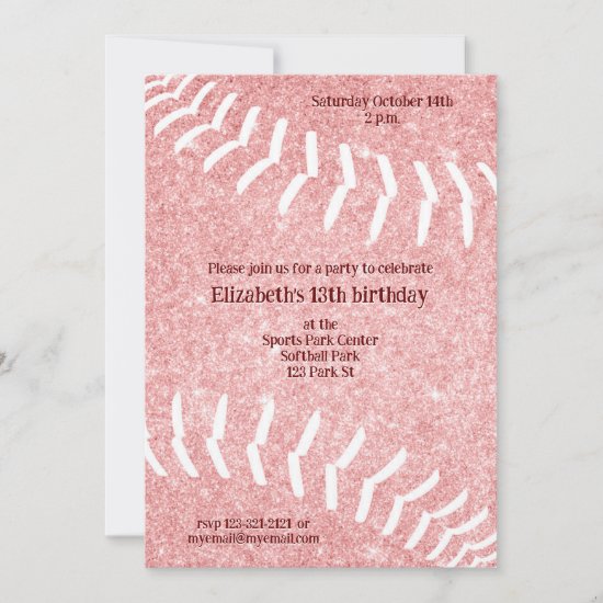 girly softball birthday or team party announcement card