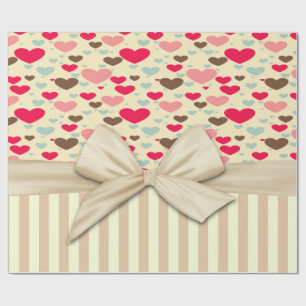 Girly Sophisticated,Striped,Bow,Hearts Wrapping Paper