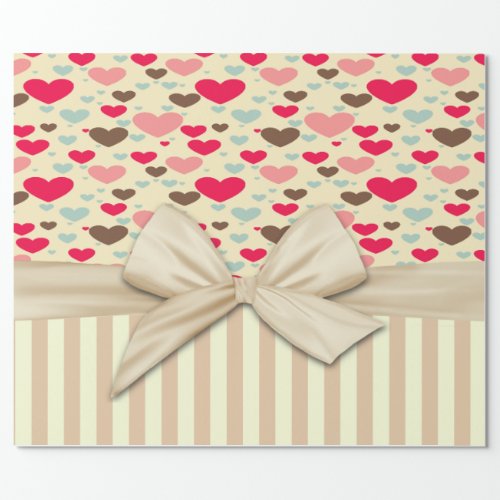 Girly SophisticatedStripedBowHearts  Wrapping Paper