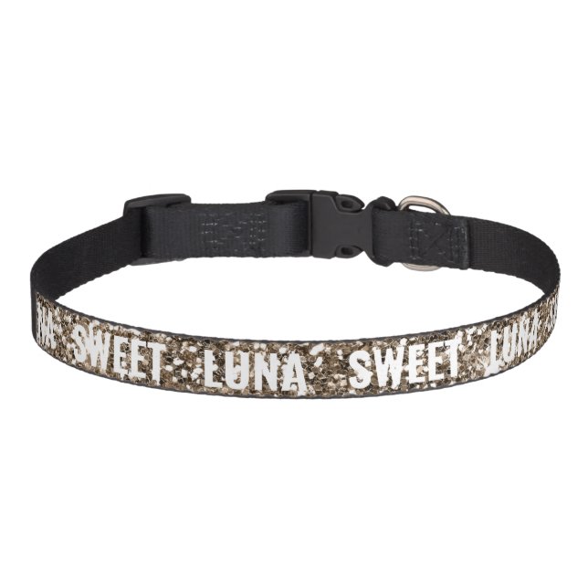 Girly Spark Glittery Sweet Luna Dog Name Pet Collar (Front)