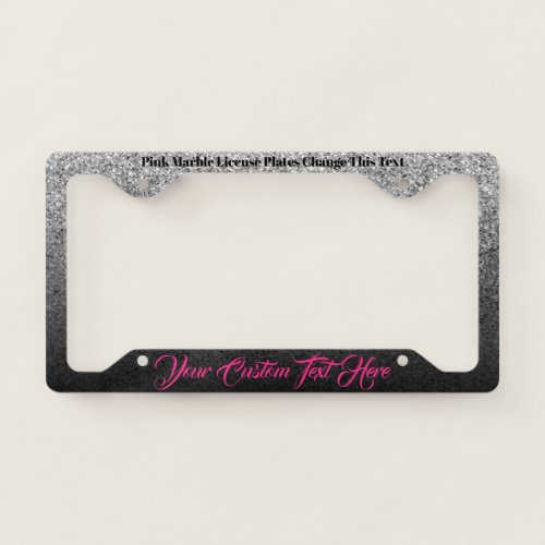 Girly Sparkle Silver Black Pink Boss Jewelry License Plate Frame
