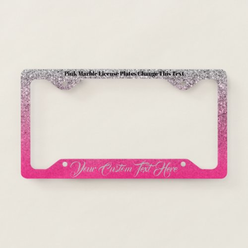 Girly Sparkle Silver Pink Jewelry License Plate Frame