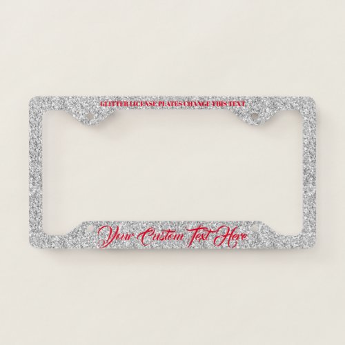 Girly Sparkle Silver Red Name Boss Jewelry License Plate Frame