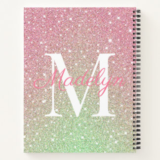 Girly sparkles Colorful Glitter Monogram Name Notebook