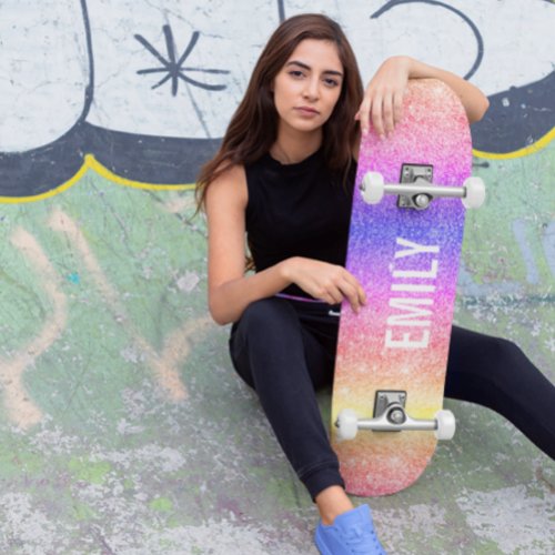 Girly Sparkles Rainbow Skateboard