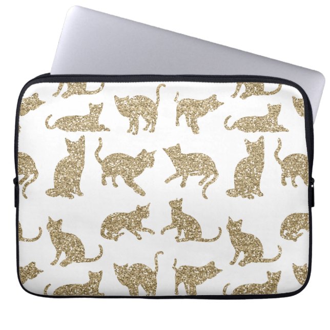 Girly Sparkly Cats White Laptop Computer Sleeve (Front)