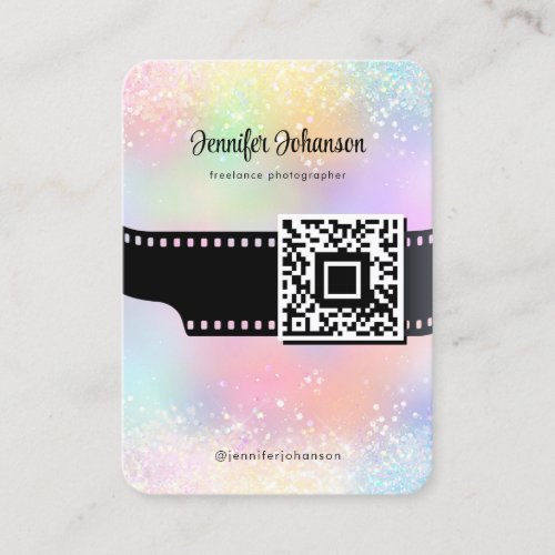 Girly Sparkly Glitter Film Roll Camera QR Code Business Card