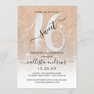 Girly Sparkly Gold White Glitter Ombre Sweet 16 Invitation