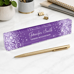 Girly Sparkly Lavender Glitter Royal Purple Desk Name Plate