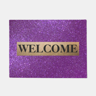 Girly Sparkly Royal Purple Glitter Monogram Doormat