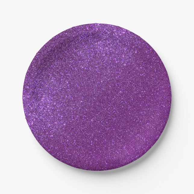 Girly Sparkly Royal Purple Glitter Paper Plates (Front)