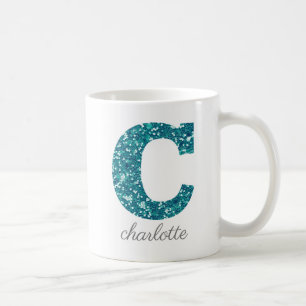 Girly Sparkly Teal Glitter Letter C Monogram Coffee Mug