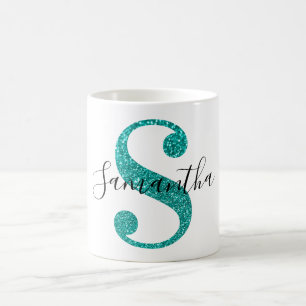 Girly Sparkly Teal Glitter Letter S Monogram Coffee Mug