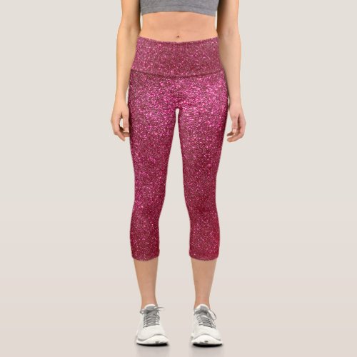 Girly Sparkly Wine Burgundy Red Glitter Capri Leggings