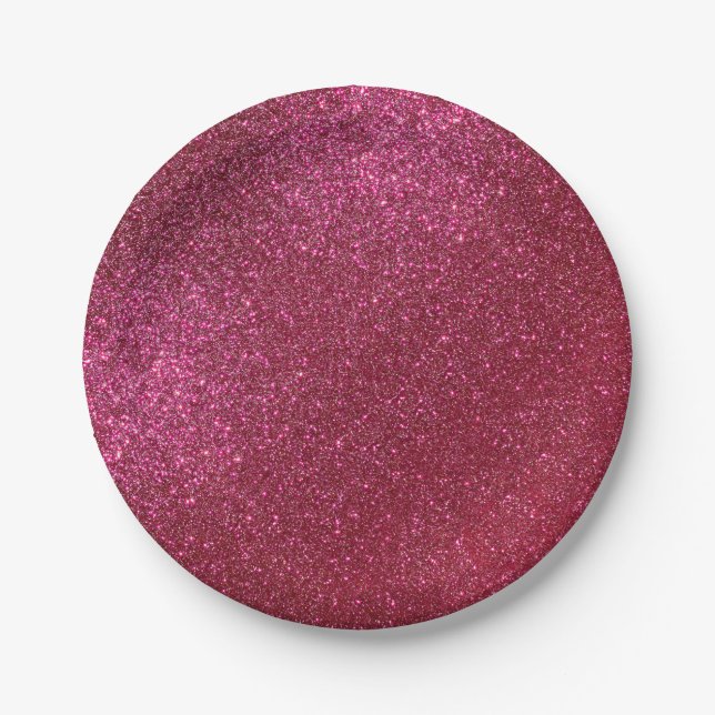 Girly Sparkly Wine Burgundy Red Glitter Paper Plates (Front)